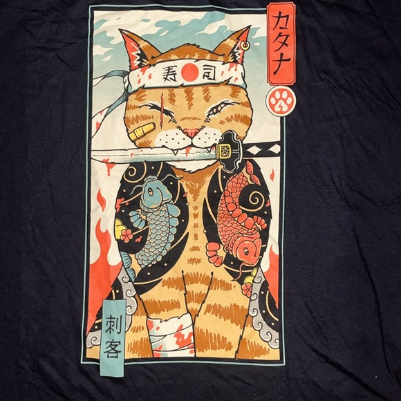 Samurai cat NWOT graphic T-shirt - Picture 2 of 2